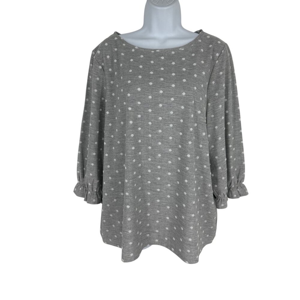 Chicos Grey Polka Dot Crew Neck 3/4 Sleeve Top Size 3 US XL
